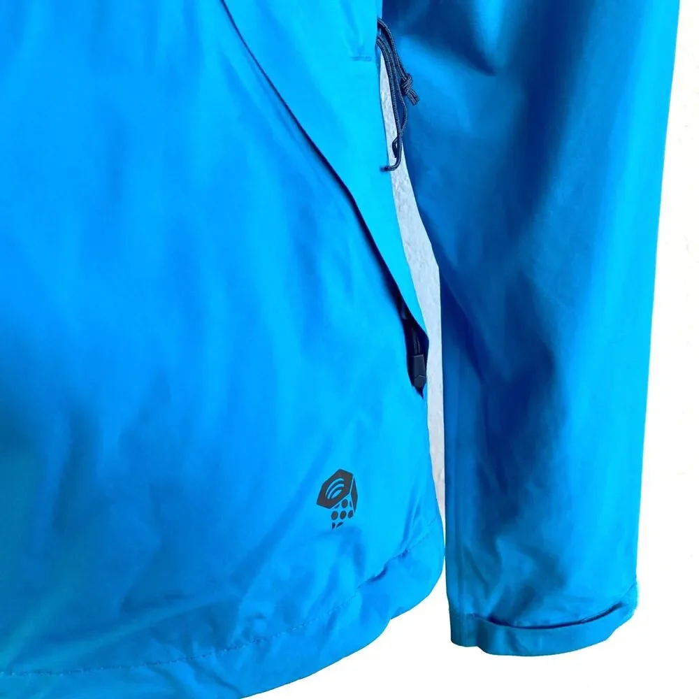 Mountain Hard Wear Rain Jacket Woman XS Aqua Blue Hood Zip Nylon Pockets Outdoor